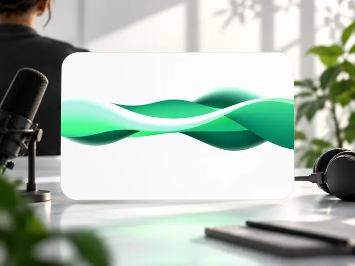 A green abstract audio-wave design presented on a white card